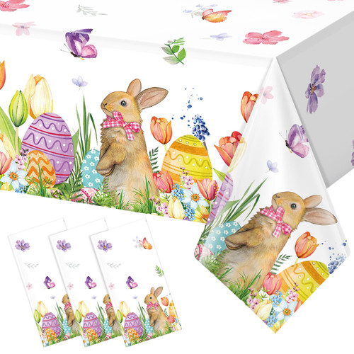 3 Pack Easter Tablecloth Disposable, Easter Bunny Eggs Plastic Tablecloth for Rectangle Tables, Watercolor Spring Easter Table Cover for Home Kitchen Dining Room Indoor Party Decorations, 54 x 108Inch 3 Pack Easter Tablecloth Disposable, Easter Bunny Eggs Plastic Tablecloth for Rectangle Tables, Watercolor Spring Easter Table Cover for Home Kitchen Dining Room Indoor Party Decorations, 54 x 108Inch