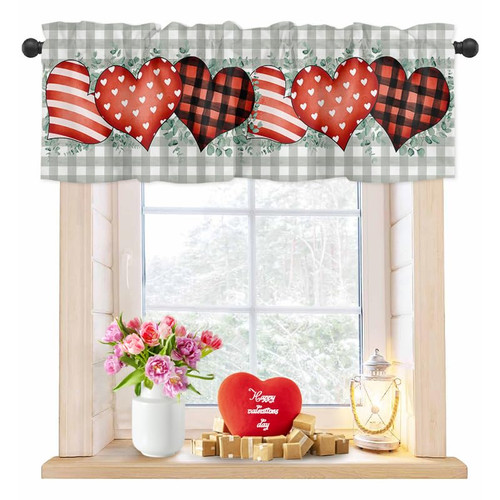 Valentines Valance for Windows Love Heart Curtains Valances Green Buffalo Plaid Rod Pocket Valance Window Treatments Eucalyptus Leaves Valentine Short Curtains for Kitchen Living Room Bedroom 54x18 Valentines Valance for Windows Love Heart Curtains Valances Green Buffalo Plaid Rod Pocket Valance Window Treatments Eucalyptus Leaves Valentine Short Curtains for Kitchen Living Room Bedroom 54x18