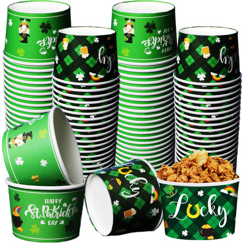 gisgfim St. Patrick's Day Paper Snack Bowls, 50Pcs Disposable Ice Cream Soup Dessert Cups Bowls Irish Shamrock Party Supplies for Hot Cold Food, Treat Bowls Cups for St Patrick's Day Party Decorations