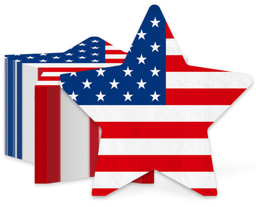 JarThenaAMCS 100Pcs Patriotic Paper Napkins American Flag Star Shape Disposable Napkins 4th of July Luncheon Dinner Napkins for Independence Day Memorial Day Party Supplies