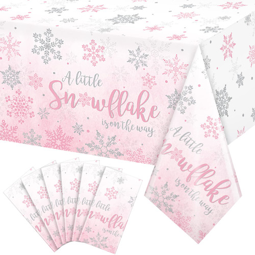 6Pcs Winter Snowflake Tablecloth, Little Snowflake is On the Way Baby Shower Plastic Pink Tablecloth, Winter Wonderland Baby Shower Decorations for Winter Onederland Princess Gender Reveal, 54x108Inch 6Pcs Winter Snowflake Tablecloth, Little Snowflake is On the Way Baby Shower Plastic Pink Tablecloth, Winter Wonderland Baby Shower Decorations for Winter Onederland Princess Gender Reveal, 54x108Inch