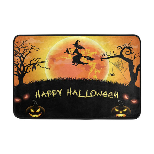 Halloween Witch Bat Spider Bath Mat Non Slip Super Absorbent Pumpkin Moon Night Doormat Area Rug for Bathroom Kitchen Home Decors 24x16 inch