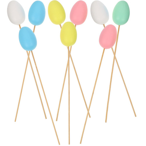 PRETYZOOM 9pcs Artificial Easter Egg Stems, Long Stem Easter Picks with Faux Egg, Easter Egg Twig for Easter Wreath Making, Easter Flower Arrangement Supplies