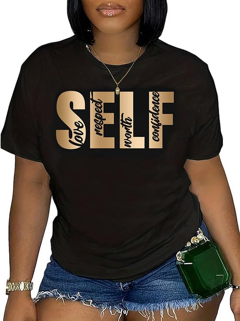 SOLY HUX Women's Letter Print T Shirt Short Sleeve Round Neck Graphic Tees Summer Tops Black Letter L SOLY HUX Women's Letter Print T Shirt Short Sleeve Round Neck Graphic Tees Summer Tops Black Letter L