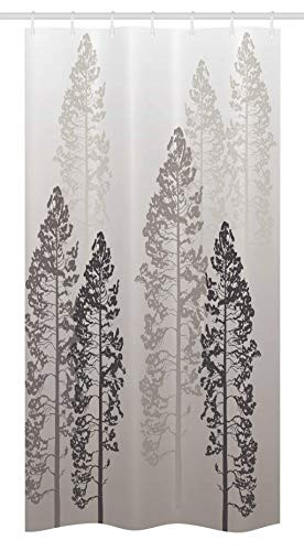 Ambesonne Farmhouse Decor Stall Shower Curtain, Pine Trees in The Forest on Foggy Ombre Backdrop Wildlife Adventure Artwork, Fabric Bathroom Decor Set with Hooks, 36 W x 72 L Inches, Light Grey
