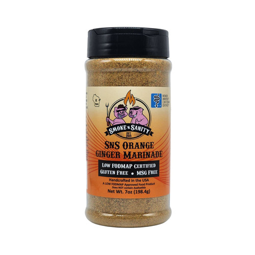 Smoke n Sanity SnS Orange Ginger Marinade / Seasoning - Monash Certified Low FODMAP - Gluten Free - Certified Kosher - Dairy Free - Low FODMAP Food - Vegetarian (7 oz Shaker)