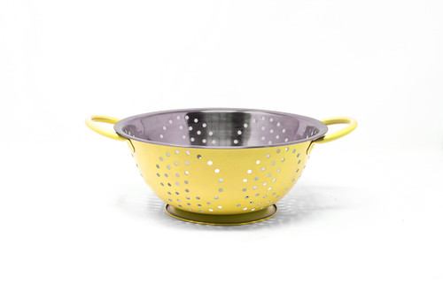 Exultimate Stainless Steel Colander Strainer with Base and Handle for Draining, 1.5 Quart, Yellow