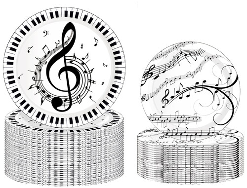 50Pcs Musical Notes Party Supplies Music Paper Plates Tableware Set 9" Music Notes Dinner Plates 7"Music Dessert Plates for Music Themed Karaoke Jazz Party Music Birthday Party Decorations Serve 25