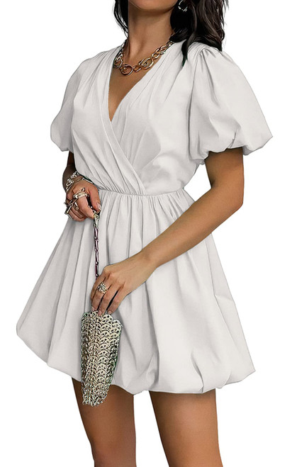 PRETTYGARDEN Women's Summer Puff Sleeve Short Mini Dress Flowy Ruffle V Neck A Line Wrap Dresses (White,Small) PRETTYGARDEN Women's Summer Puff Sleeve Short Mini Dress Flowy Ruffle V Neck A Line Wrap Dresses (White,Small)