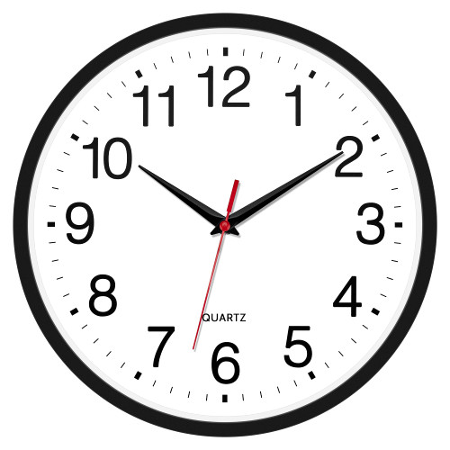 Foxtop 12 Inch Battery Operated Wall Clock Silent Non-Ticking Quartz Round Analog Wall Clock for Classroom School Office Living Room Bedroom Home (Black)