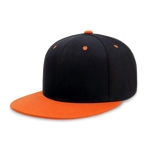 CHOK.LIDS Flat Bill Visor Classic Snapback Hat Blank Adjustable Brim High Top End Trendy Color Style Plain Tone Baseball Cap (Black/Orange)