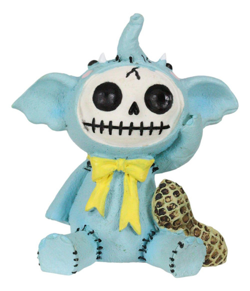 Ebros Gift Furry Bones Blue Elefun Elephant Skeleton with Yellow Bow Tie and Peanut Figurine Furrybones Costume Hooded Skulls Skeletons Voodoo Stitched Collectible Sculpture Decorative Accent