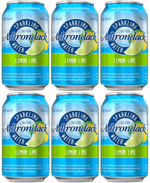 Adirondack Sparkling Seltzer Water, 12oz Cans, Pack of 6 (Lemon Lime)