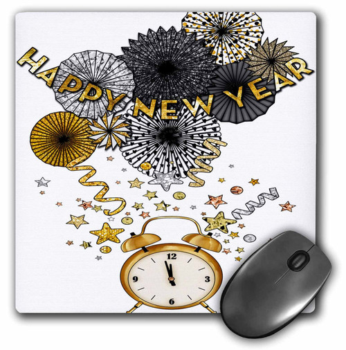 3dRose Happy New Year Image of Gold Clock and Confetti - Mouse Pads (mp-369998-1)