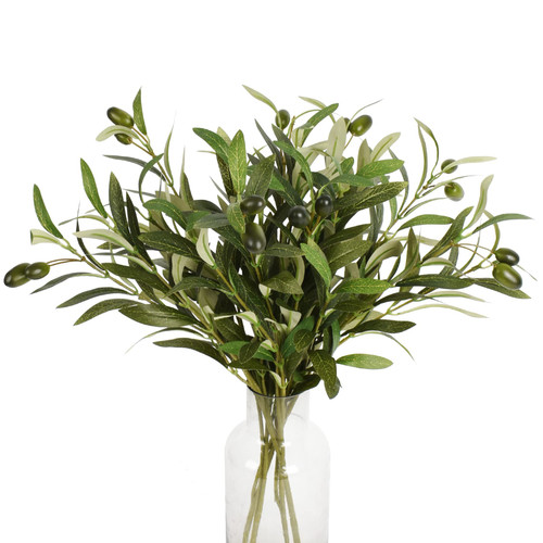 HOKPA Artificial Olive Branches, 4Pcs Small Artificial Plants Greenery, 6 Stems Olive Leaves Fake Fruits Silk Plants for DIY Wreath Home Office Indoor Outdoor Decor