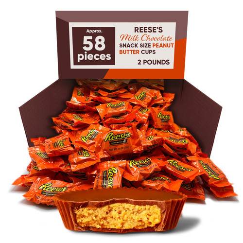 Reeces Peanut Butter Snack Size Cups 2 Pounds Approx 58 Chocolate Cups - Individually Wrapped Candy Peanut Butter Chocolate - Milk Chocolate Candy Reeces Peanut Butter Cups - Bulk Snack Size Candy Perfect For Adults and Kids - Ideal for Sharing With Reeces Peanut Butter Snack Size Cups 2 Pounds Approx 58 Chocolate Cups - Individually Wrapped Candy Peanut Butter Chocolate - Milk Chocolate Candy Reeces Peanut Butter Cups - Bulk Snack Size Candy Perfect For Adults and Kids - Ideal for Sharing With
