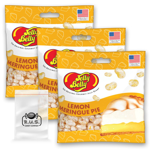 Jelly Belly Lemon Meringue Pie Jelly Beans- 3 Pack - 3.5 oz each, Gourmet jelly beans, Zesty and Sweet Candy Mix for Citrus Lovers and Dessert Enthusiasts- bundle comes with with 1 R.U.S. Candy Company pocket size travel bag (Lemon Meringue Pie)