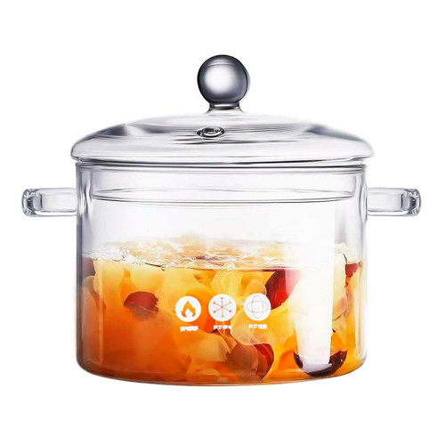 Glass Cooking Pot with Lid - 1.9L/64 FL OZ Heat-Resistant Borosilicate Glass Simmer Pot Clear Glass Pot for Cooking on Stove Glass Cookware for Pasta, Soup, Noodles, Tea, Milk Dishwasher Safe