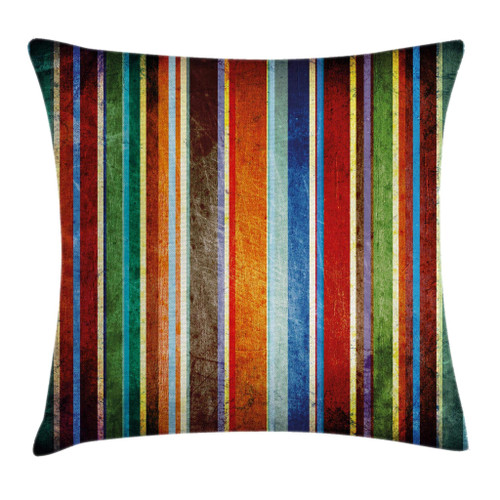Ambesonne Stripes Throw Pillow Cushion Cover, Vertical Lines Colorful Retro Bands Damage Effects Old Fashion Weathered Display, Decorative Square Accent Pillow Case, 24" X 24", Red Green