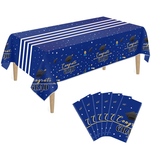 tujol Graduation Tablecloths Class of 2024, 6 Pack Plastic Graduation Party Tablecover 54"x108" Congrats Grad Tablecloth for Graduation Party Decorations Blue