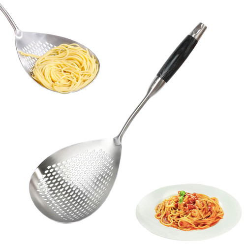 KAYCROWN Skimmer Slotted Spoon 5.7 Inch, 304 Stainless Steel Ladle/Strainer for Cooking and Frying, Pasta Strainer/Frying Spoon for Kitchen, Black
