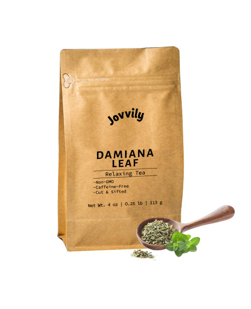 Jovvily Damiana Leaf - 4 oz - Cut & Sifted - Herbal Tea - Caffeine Free - Non-GMO Jovvily Damiana Leaf - 4 oz - Cut & Sifted - Herbal Tea - Caffeine Free - Non-GMO