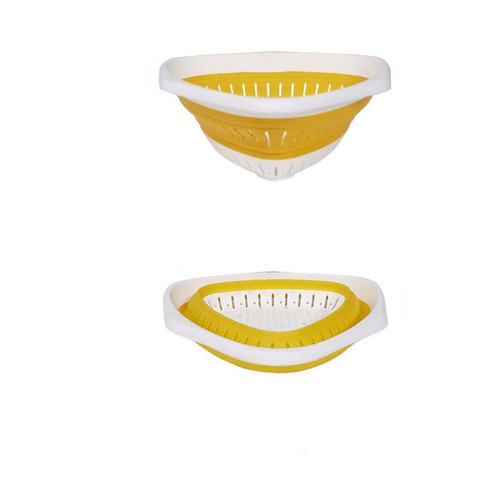 Collapsible Colander, Silicone Food Strainer with Plastic Handles, Vegetable and Fruit Can Foldable Strainer Colander Dishwasher (White)