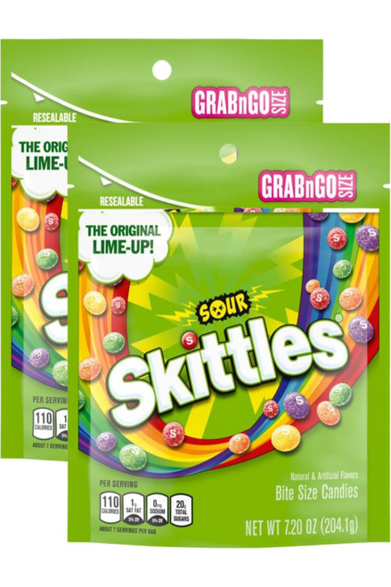 Skittles Sour Candy Grab N Go - 7.2 oz Bag Flavor Sour Lemon, Sour Orange, Sour Grape and Sour Lime. Skittles Sour Candy Grab N Go - 7.2 oz Bag Flavor Sour Lemon, Sour Orange, Sour Grape and Sour Lime.