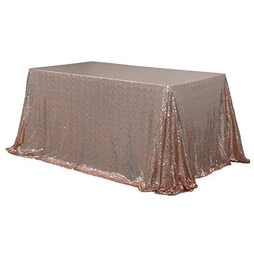TRLYC 60 x 120-Inch Rectangular Sequin Tablecloth Rose Gold