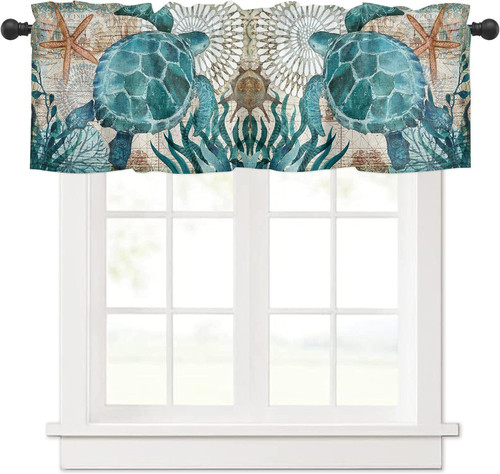 Nautical Turtle Curtains Valances for Bedroom Living Room,Starfish Curtains valance & Drapes Rod Pocket ,Seaweed Nautical Map Texture Valances for Kitchen Windows Curtain Over Sink 54x18in,1 Panel Nautical Turtle Curtains Valances for Bedroom Living Room,Starfish Curtains valance & Drapes Rod Pocket ,Seaweed Nautical Map Texture Valances for Kitchen Windows Curtain Over Sink 54x18in,1 Panel