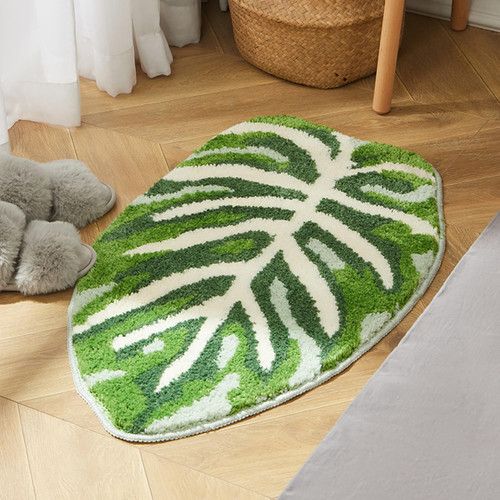 Zntinyb Green Bath Mat Leaves Area Rugs Boho Bathroom Rugs Non-Slip Soft Bath Rug Machine Washable Doormat Carpet for Tub Shower Decor (18"x30")