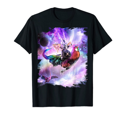 Laser Warrior Space Cat on Chicken Eating Pizza T-Shirt Laser Warrior Space Cat on Chicken Eating Pizza T-Shirt