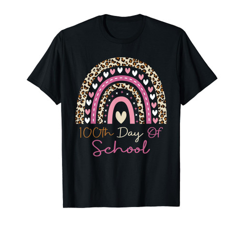 Leopard 100 Days of School 100th Day of School Rainbow Girls T-Shirt Leopard 100 Days of School 100th Day of School Rainbow Girls T-Shirt