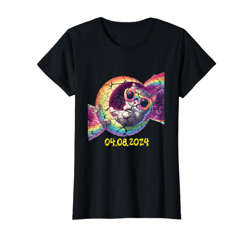 solar eclipse 2024 rainbow cat kitten wearing solar eclipse T-Shirt