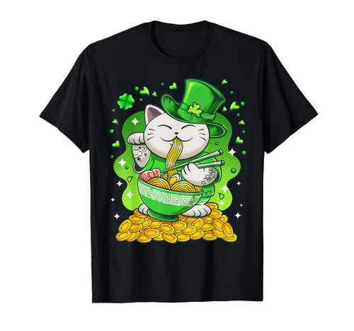 Lucky Ramen Cat St. Patricks Day T-Shirt
