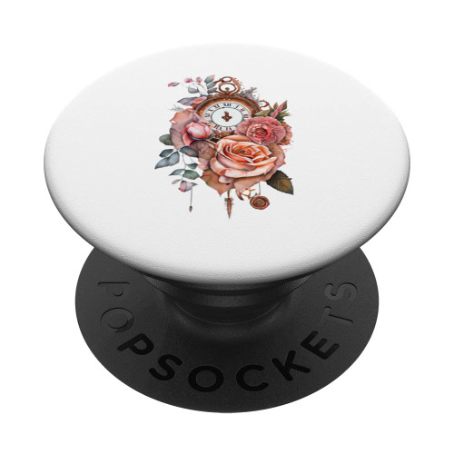 Steampunk Clock Gear Flowers Vintage Retro Aesthetic Clock PopSockets Swappable PopGrip
