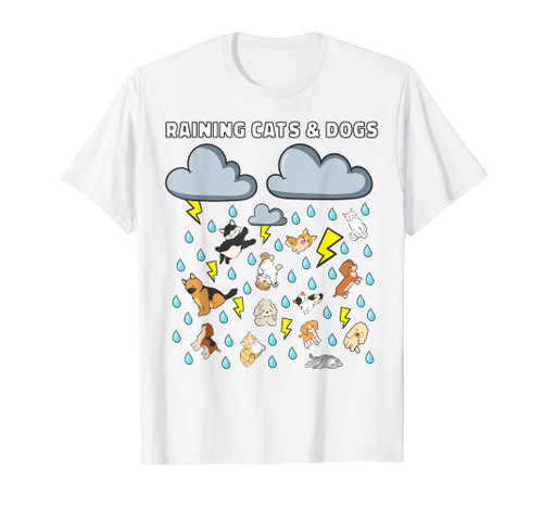 English Idiom Raining Cats and Dogs Cute Pets Kitten Puppies T-Shirt