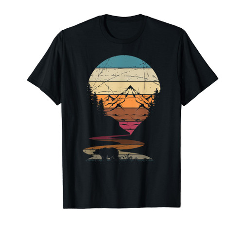 Retro Outdoor Nature Trees Bear Mountains Forest Hiking T-Shirt