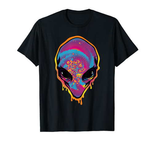 Rainbow Tie Dye Alien Head Trippy Rave T-Shirt Alien Tee
