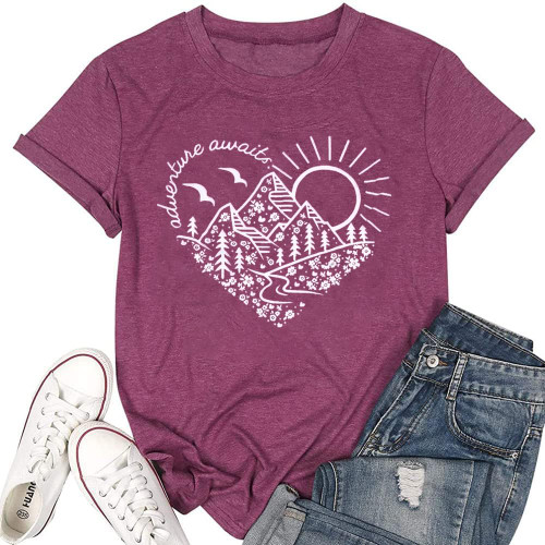 Adventure Awaits T-Shirt Women Outdoor Graphic Tee Shirt Nature Hiking Camping Tee Shirts Travel Shirt Purple Adventure Awaits T-Shirt Women Outdoor Graphic Tee Shirt Nature Hiking Camping Tee Shirts Travel Shirt Purple