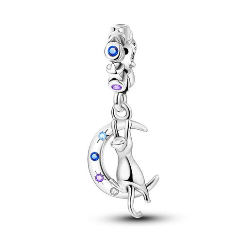 MULA 925 Sterling Silver Charms for Bracelets and Necklaces Dangle Pendants Cute Cat and Moon Charms Jewelry Gift for Women Girls MULA 925 Sterling Silver Charms for Bracelets and Necklaces Dangle Pendants Cute Cat and Moon Charms Jewelry Gift for Women Girls