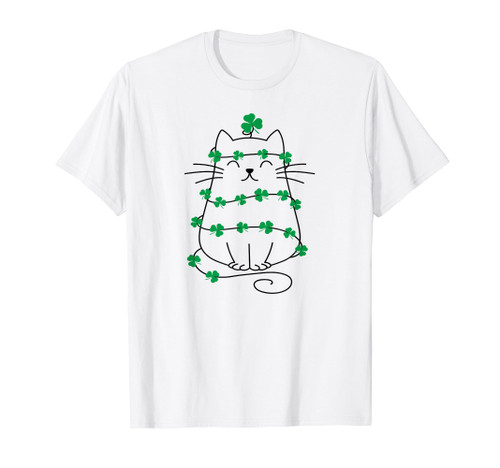 St Patrick's Day Cat With Shamrocks T-Shirt