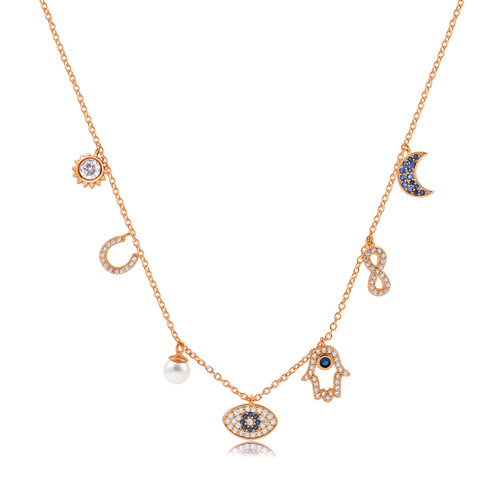 SLOONG Evil Eye Necklace Hamsa Hand Necklace 14K Gold Plated Dainty Necklace White Blue Cz Pendant Necklace for Women Girls
