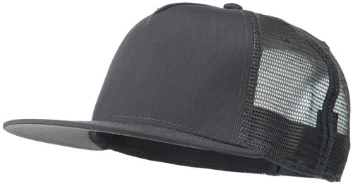 Ashen Fane 5 Panel Flat Visor Mesh Back Trucker Snapback Hat, Charcoal Gray