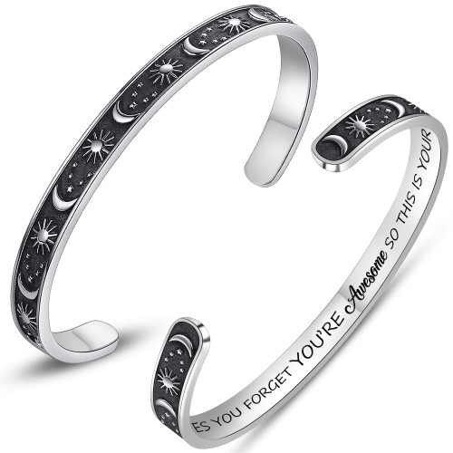 Btysun Bracelets for Women Inspirational Gifts for Her Girls Motivational Birthday Cuff Bangle Friendship Personalized Mantra Christmas Jewelry (Moon & Sun - Sometimes You Forget) Btysun Bracelets for Women Inspirational Gifts for Her Girls Motivational Birthday Cuff Bangle Friendship Personalized Mantra Christmas Jewelry (Moon & Sun - Sometimes You Forget)