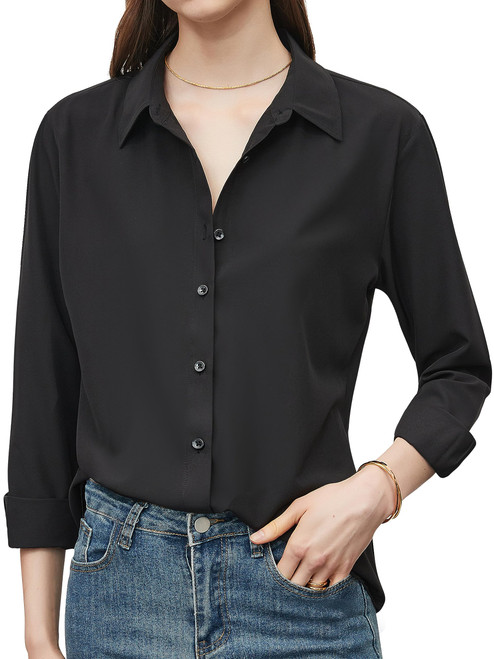 BBIBBI Black Button Up Shirt Women Blouses for Long Sleeve Oversized Down Blouse Tops Oxford Dressy Casual Shirts Black Size L