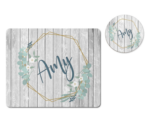 Personalized Desk Set with Barnwood Design | Mousepad and Coaster from The Painted Pug