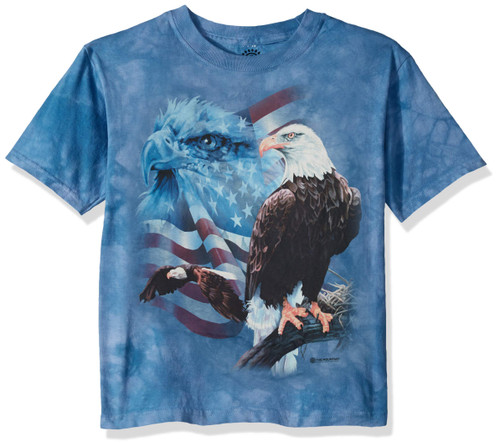 The Mountain Faded Flag & Eagles Adult T-Shirt, Blue, Small The Mountain Faded Flag & Eagles Adult T-Shirt, Blue, Small