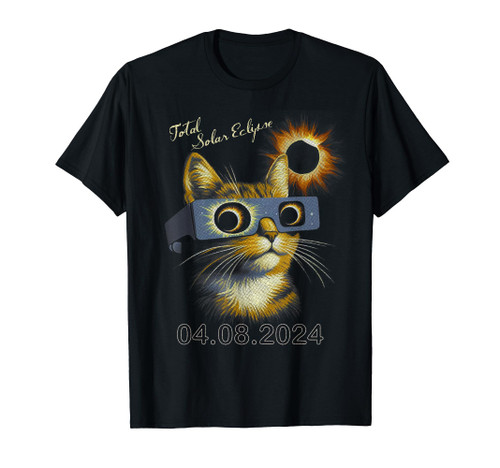 Cat wearing Total Solar Eclipse Glasses 2024 T-Shirt