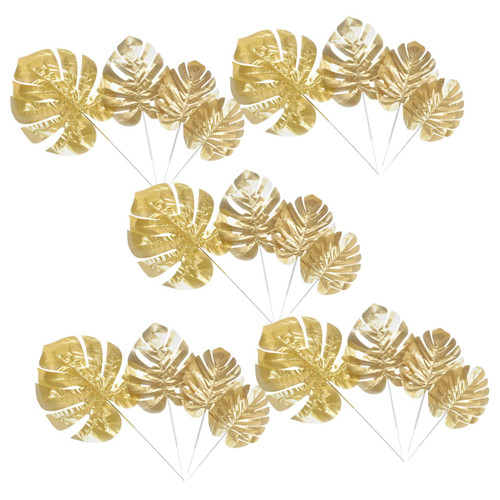 IMIKEYA 20pcs Golden Monstera Leaf Wedding Palm Leaves Jungle Palm Leaves Tropical Monstera Plant Wedding Decoration Leaves Palm Leaf Picks Banquet Eucalyptus Silk Cloth Fake Leaves